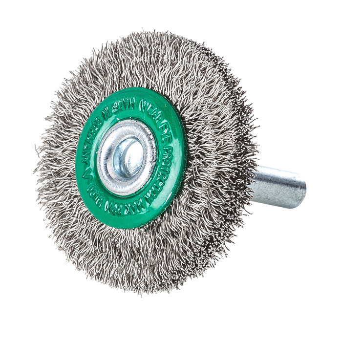Lessmann Wheel Brush 6mm Shank Dia 30 x 6mm Steel Wire Stainless ROF Crimped 0.20mm
