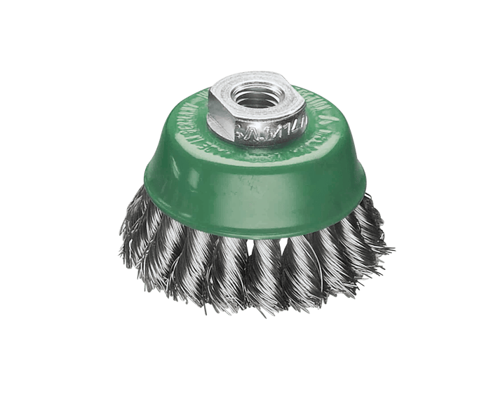 Lessmann Knot Cup Brush Dia 65mm 18 Z Steel Wire Stainless ROH Straight 0.35mm Thread M14