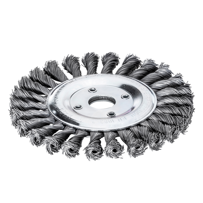 Lessmann Knot Wheel Brush Dia 115 x 14mm 20 Z Steel Wire STH Straight 0.5mm Bore 22.2mm
