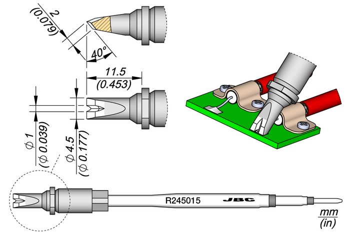 JBC Barrel Cartridge Ø 1mm 40°