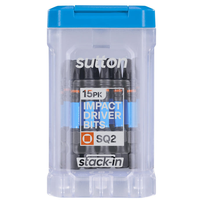 Sutton SupaTorq Square Robertson Impact Screwdriver Bits SQ2 50mm Stack-In 15 Pack S204T15B02
