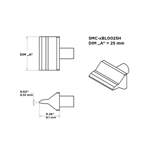 Metcal SMC Rework Cartridge HM Blade 25.0mm 900 Series SMC-9BL0025H