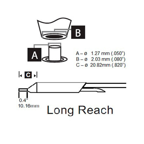 Metcal STDC Desolder Cartridge Long Reach Standard Type ID=1.27mm/20.82mm Tip Length 700 Series STDC-705L