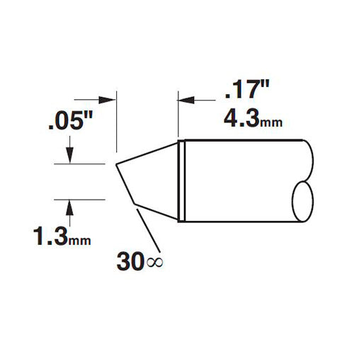Metcal Bevel (STTC) (Bevel/L) 30° x 1.47mm (∅ x L) 1.3mm x 3.9mm 600 Series STTC-015
