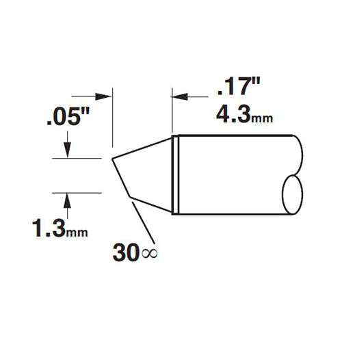 Metcal Bevel (STTC) (Bevel/L) 30° x 1.47mm (∅ x L) 1.3mm x 3.9mm 700 Series STTC-115