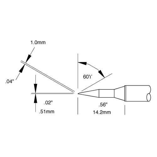 Metcal Bevel (STTC) (Bevel/L) 60° x 1.0mm (∅ x L) 0.5mm x 14.2mm 700 Series STTC-146
