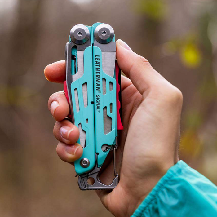 Leatherman 19 Tool Signal Camping Multi-Tool with Firestarter & Nylon Sheath Aqua & Silver