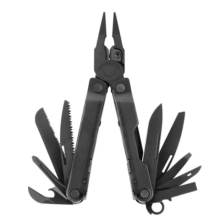 Leatherman 17 Tool Rebar Lightweight Black Oxide Multi-Tool with Black MOLLE Sheath Peg