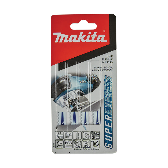 Makita Multi Material Jigsaw Blade B-52 HSS 73mm x 6-10tpi / Fast 5 Pack B-06482