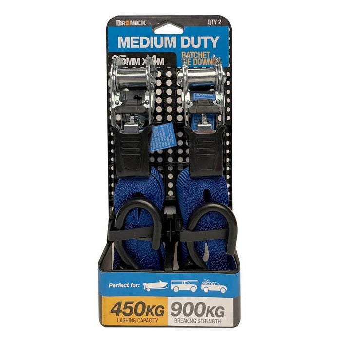 Bremick Ratchet Tie Down 25mm x 4m, 2pk