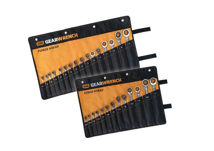 Gearwrench Reversible Ratcheting Combination Spanner Set Metric 16 Pce with Bonus 13 Pce SAE Set