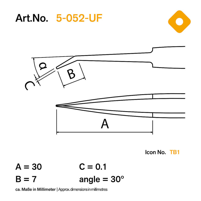 Bernstein SMD Stainless Steel Tweezers Ultra Fine 110mm Form 5B Angle 30°