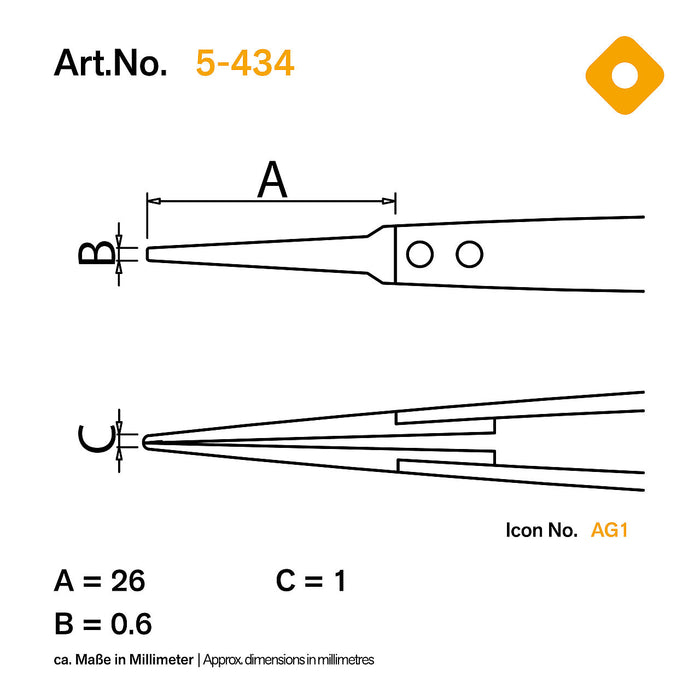 Bernstein ESD Changeable Tips Tweezers 0.6mm Wide Conductive 5-434