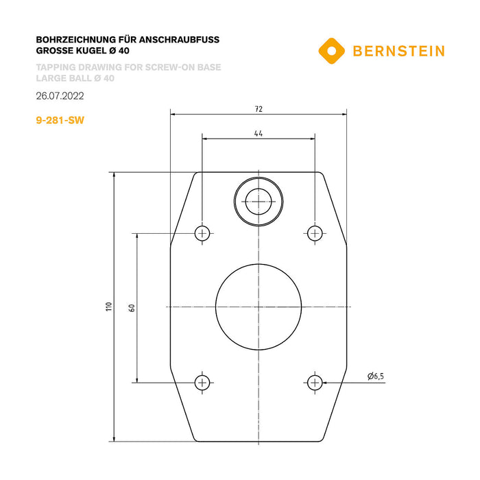 Bernstein Ball Joint Holder for Screwing On 110 x 72mm Black