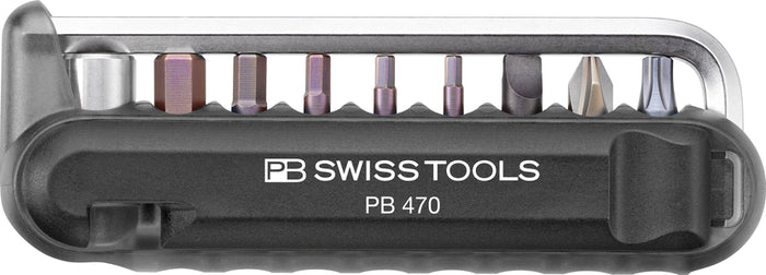 PB Swiss 470 Black BikeTool Pocket Tool with 9 Screwdriving Tools & 2 Tyre Levers