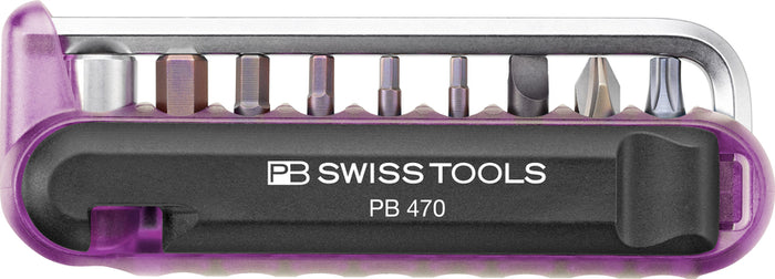 PB Swiss 470 Purple BikeTool Pocket Tool with 9 Screwdriving Tools & 2 Tyre Levers