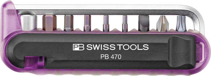 PB Swiss 470 Purple BikeTool Pocket Tool with 9 Screwdriving Tools & 2 Tyre Levers