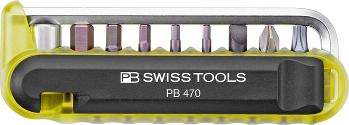 PB Swiss 470 Yellow BikeTool Pocket Tool with 9 Screwdriving Tools & 2 Tyre Levers in Skin Pack