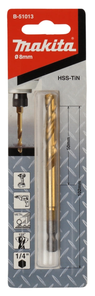 Makita HSS-TiN G-Series Metal Drill Bit 8.0x102mm 1/4