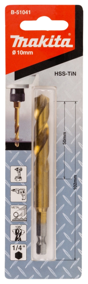 Makita HSS-TiN Metal Drill Bit 10x102mm 1/4
