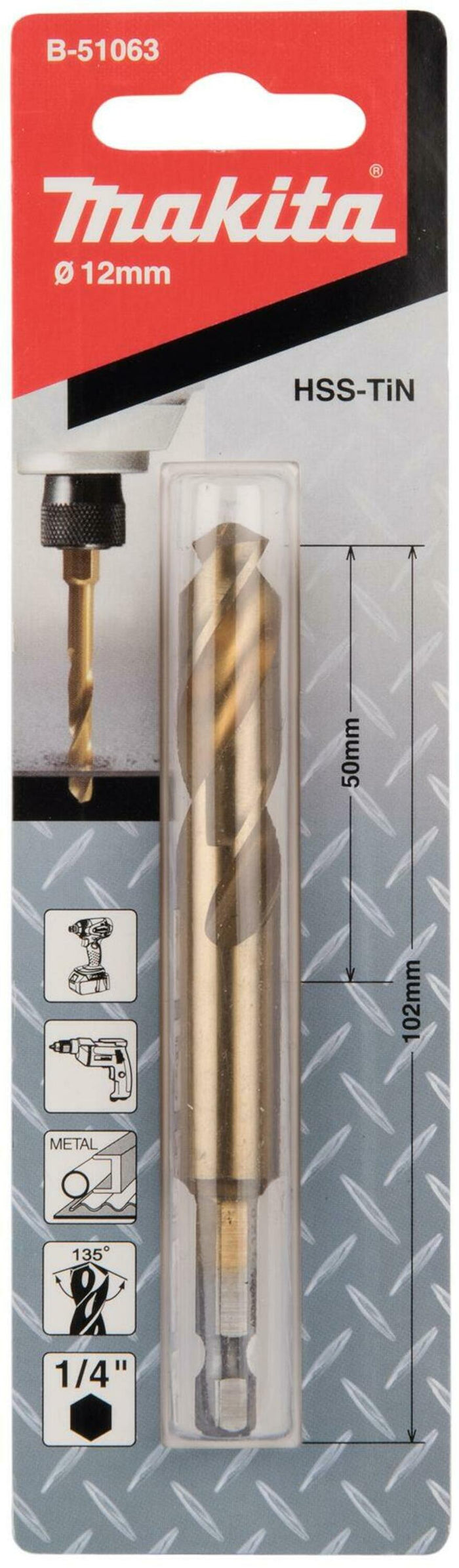 Makita HSS-Tin Metal Drill Bit 12x102mm 1/4