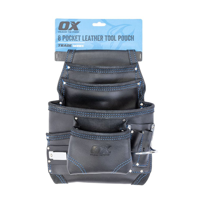 OX Trade Black Leather 8 Pocket Tool Pouch