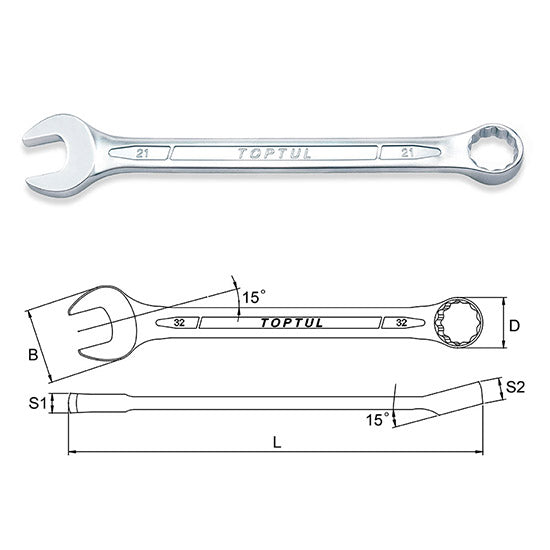 Toptul Standard Combination Wrench 15° Offset Metric 30mm AAEB3030