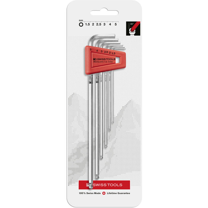PB Swiss 6 Pce Metric Long Arm Ball End Hex Key Set in Blister Pack (1.5-5mm)