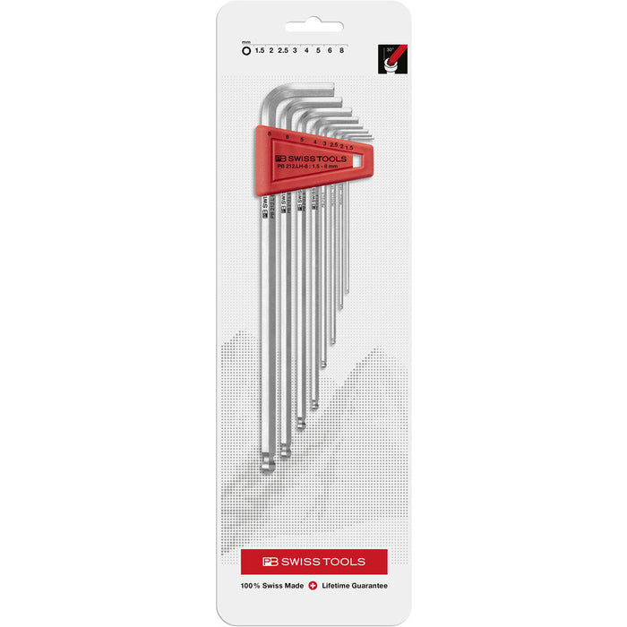 PB Swiss 8 Pce Metric Long Arm Ball End Hex Key L-Wrench Set in Skin Pack