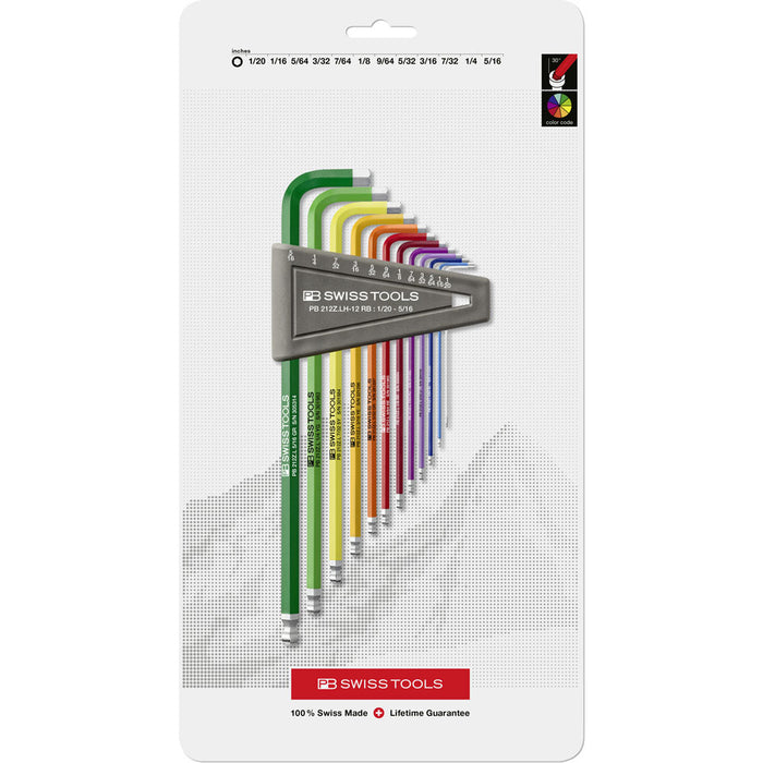 PB Swiss Rainbow 12 Pce Ball End Imperial Hex Key Set in Plastic Holder