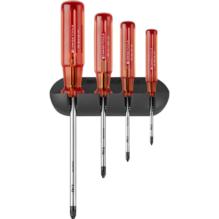 PB Swiss 4 Pce Classic Phillips Screwdriver Set with Wall Mount