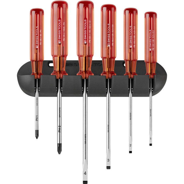 PB Swiss 6 Pce Slotted & Phillips Classic Screwdriver Set with Wall Mount