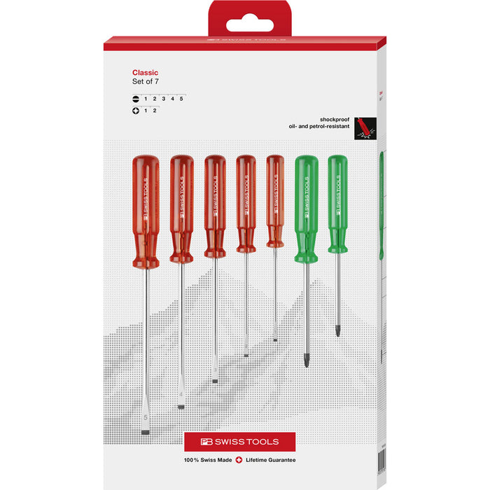 PB Swiss 7 Pce Slotted & Pozi Classic Screwdriver Set in Cardboard Box
