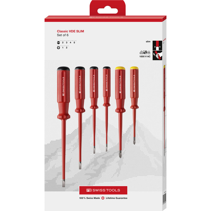 PB Swiss 6 Pce Classic Slotted & Phillips VDE Slim Screwdriver Set in Box