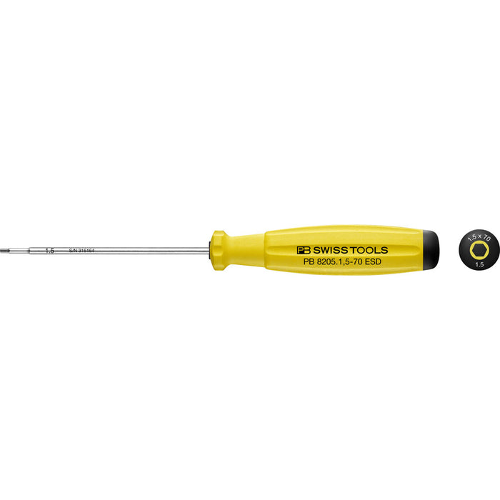 PB Swiss 8205 ESD SwissGrip Hexagon Screwdriver 1.5 x 70mm