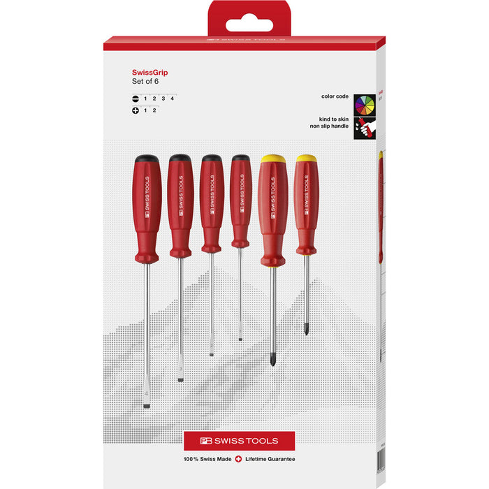PB Swiss 6 Pce Slotted & Phillips SwissGrip Screwdriver Set in Cardboard Box
