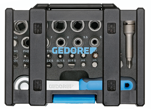 Gedore Bit Socket Wrench Box with Ratchet 1/4