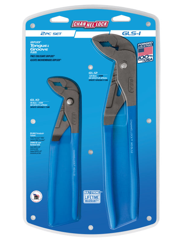 Channellock 2 Pce Griplock Tongue & Groove Pliers Set (GL10 & GL12)