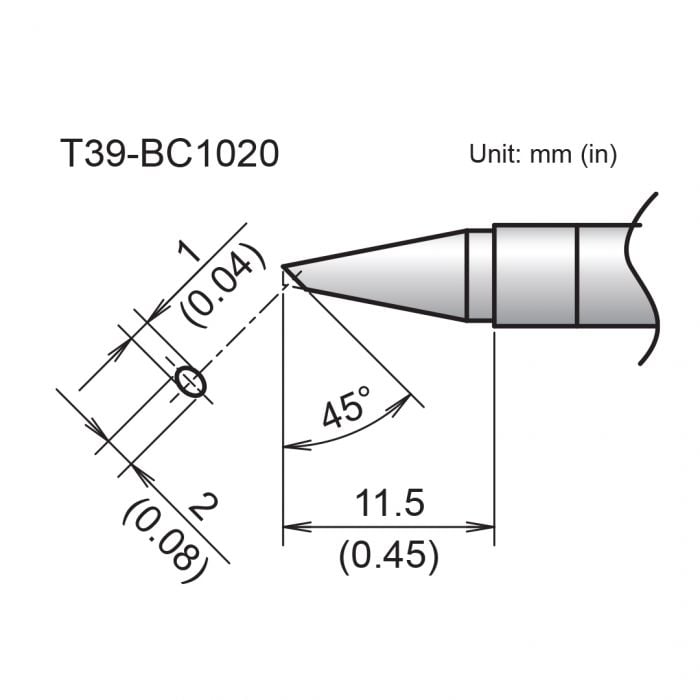 Hakko T39 Soldering Tip/Shape-BC Hor:1mm Vrt:2mm For FX971