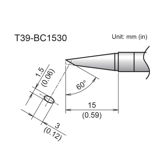 Hakko T39 Soldering Tip/Shape-BC Hor:1.5mm Vrt:3mm For FX971