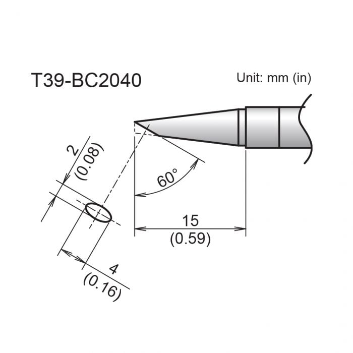 Hakko T39 Soldering Tip/Shape-BC Hor:2mm Vrt:4mm For FX971