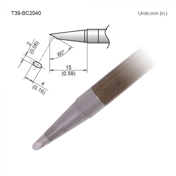Hakko T39 Soldering Tip/Shape-BC Hor:2mm Vrt:4mm For FX971