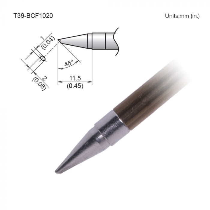 Hakko T39 Soldering Tip/Shape-BC Hor:1mm Vrt:2mm Tinned Surface Only For FX971