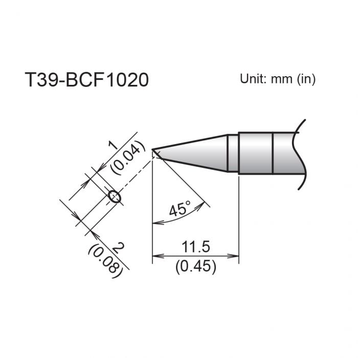 Hakko T39 Soldering Tip/Shape-BC Hor:1mm Vrt:2mm Tinned Surface Only For FX971