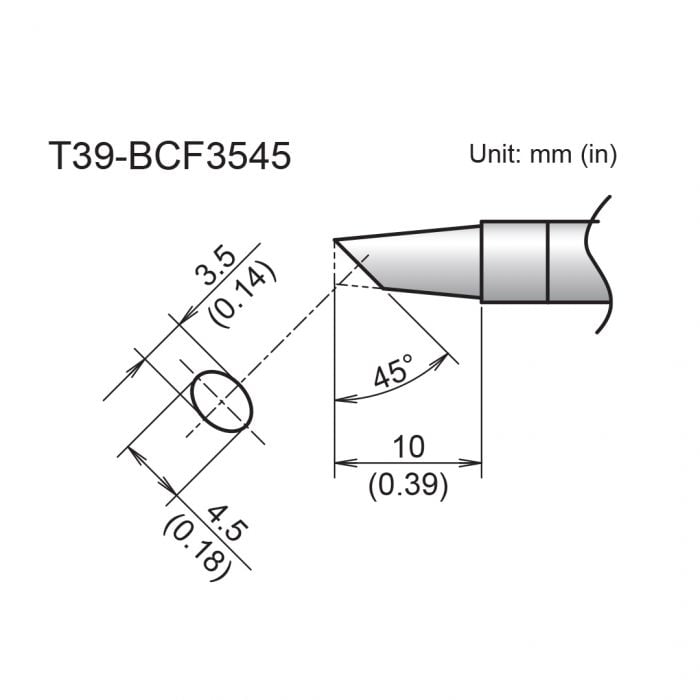 Hakko T39 Soldering Tip/Shape-BC Hor:3.5mm Vrt:4.5mm Tinned Surface Only For FX971
