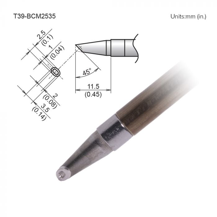 Hakko T39 Soldering Tip/Shape-BC Hor:2.5mm Vrt:3.5mm W/Indent For FX971