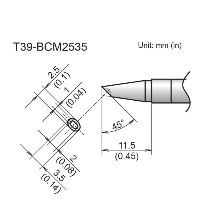 Hakko T39 Soldering Tip/Shape-BC Hor:2.5mm Vrt:3.5mm W/Indent For FX971