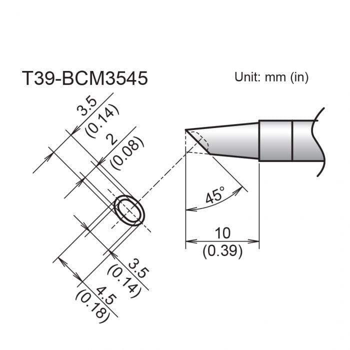 Hakko T39 Soldering Tip/Shape-BC Hor:3.5mm Vrt:4.5mm W/Indent For FX971