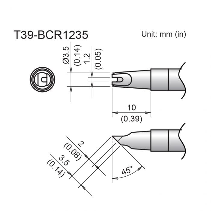 Hakko T39 Soldering Tip/Shape-BC W/Slot In:1.2mm Out:3.5mm For FX971