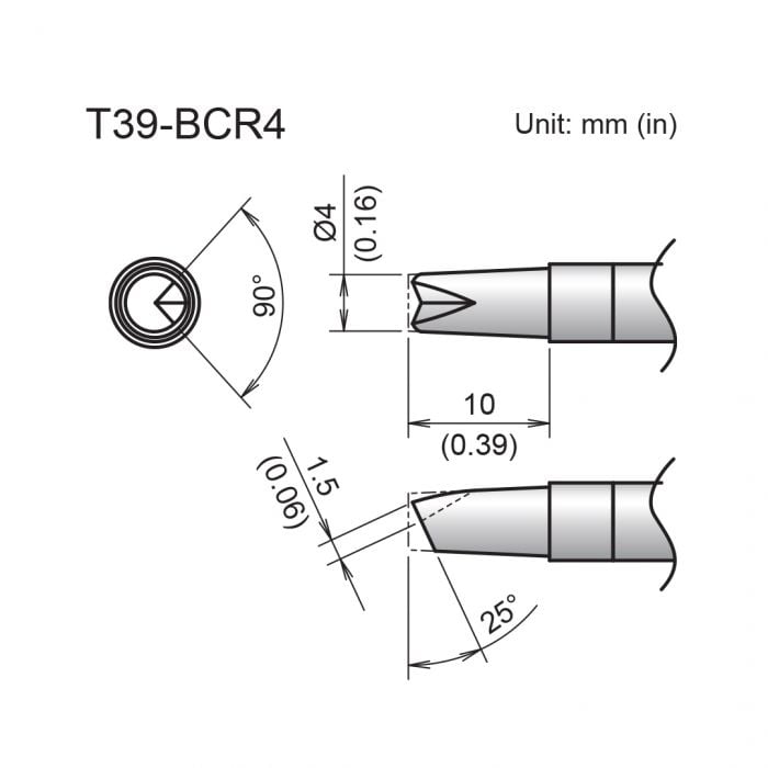 Hakko T39 Soldering Tip/Shape-4BC W/V-Groove For FX971